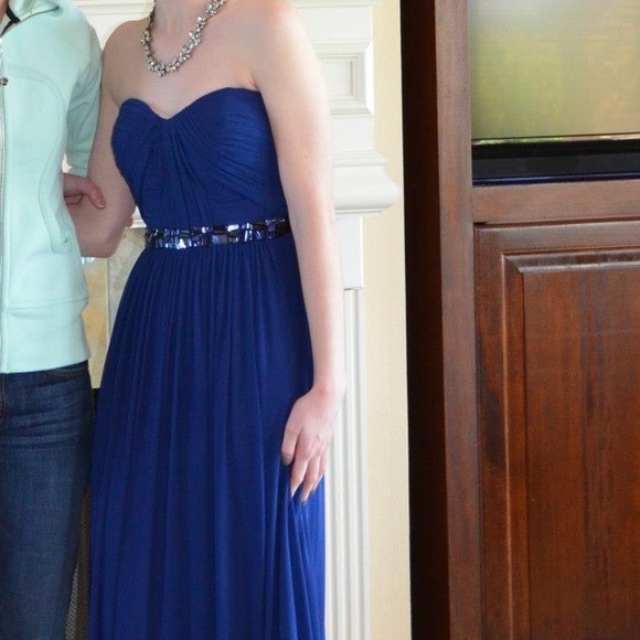 La Femme Strapless Prom Dress with Gem Detailing in Navy Size 0 - Picture 6 of 6